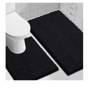 New - Smiry Brand Black Chenille  Bath Mat Set.